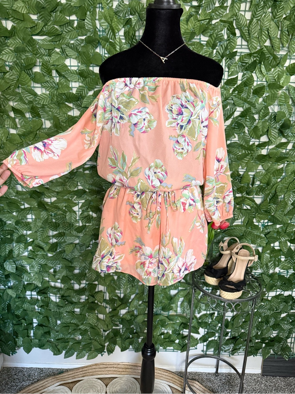 Floral Off-Shoulder Peach Romper